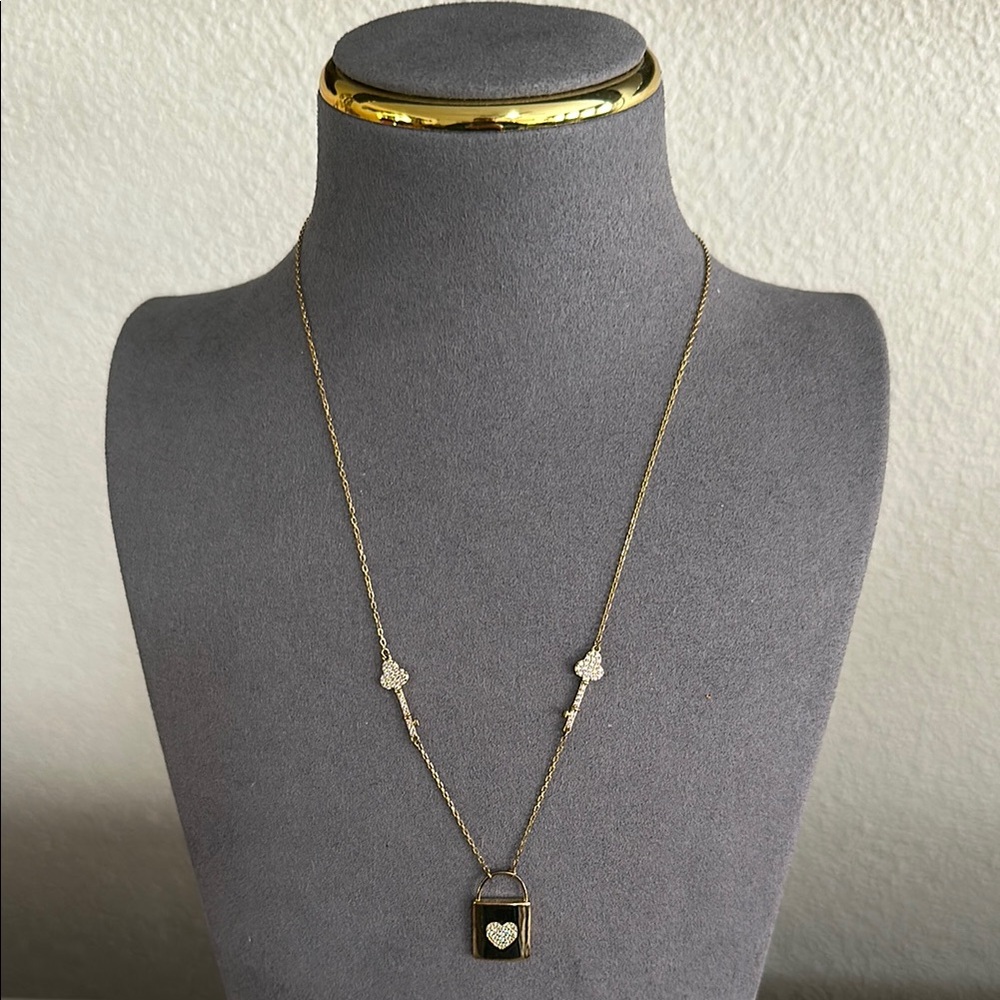 Alexa & Tori Gold Tone Sterling Silver Padlock w/ Pave Heart & Keys Necklace